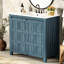 Armoire de salle de bain Retro Blue 36 po, lavabo en céramique, bois massif et matériau, aspect vieilli, charnières à fermeture en douceur, organisateur de meuble-lavabo intérieur spacieux en bleu, construction, poignées cachées, caractéristique,