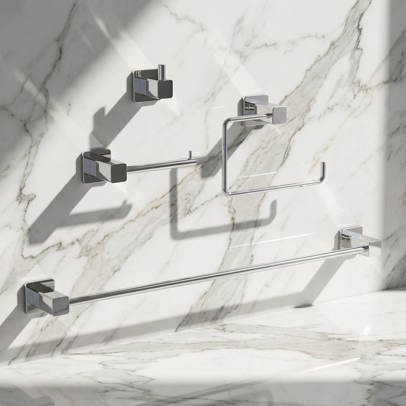 VIGO Meridian 4-Piece Chrome Bathroom Hardware Set with 24-in Towel Bar, Toilet Paper Holder, Hand Towel Holder and Hook