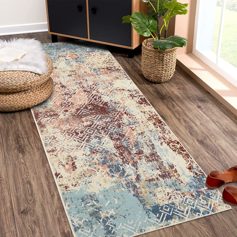 Modern Abstract Aesthetics Area Rug Machine Washable Lightweight Living Room Rug Low Pile Non Slip Stain Resistant Bedroom Carpet Soft Bedside Runner Rug Indoor Decor Floor Mat