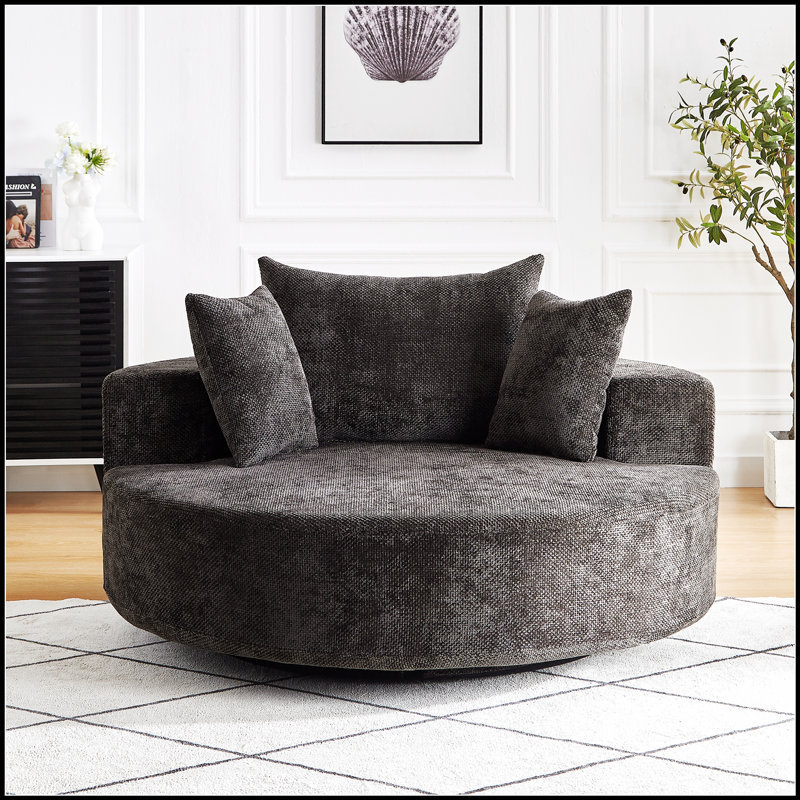 55 po L 55 po Chenille simple chaise pivotante à 360 degrés pour le salon, etc., Noir