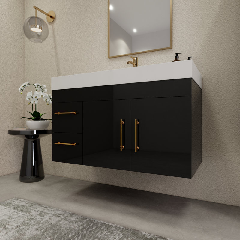 41.9" Wall-Mounted Single Bathroom Vanity Set, Glossy Black