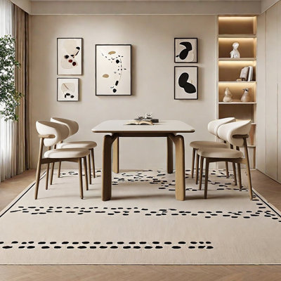 Modern Ash Wood & Matte Rock Dining Table
