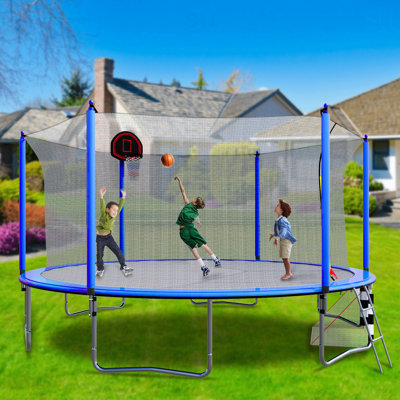 Trampoline 16 pi avec pompe à panier et échelle (enceinte de sécurité intérieure) avec but de soccer