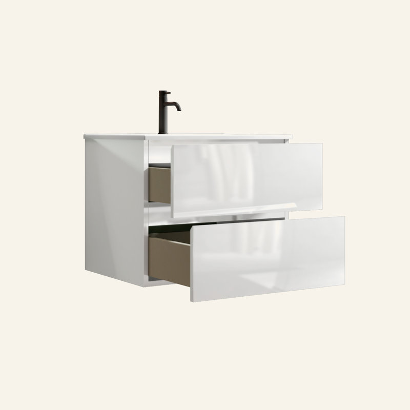 Meuble-lavabo mural 24 po avec lavabo en céramique avec un trou de robinet, grand meuble-lavabo flottant de rangement pour salle de bain moderne, pré-assemblé
