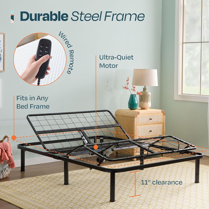 Adjustable Bed Frame - Independent Head and Foot Incline - Powerful Quiet Motor