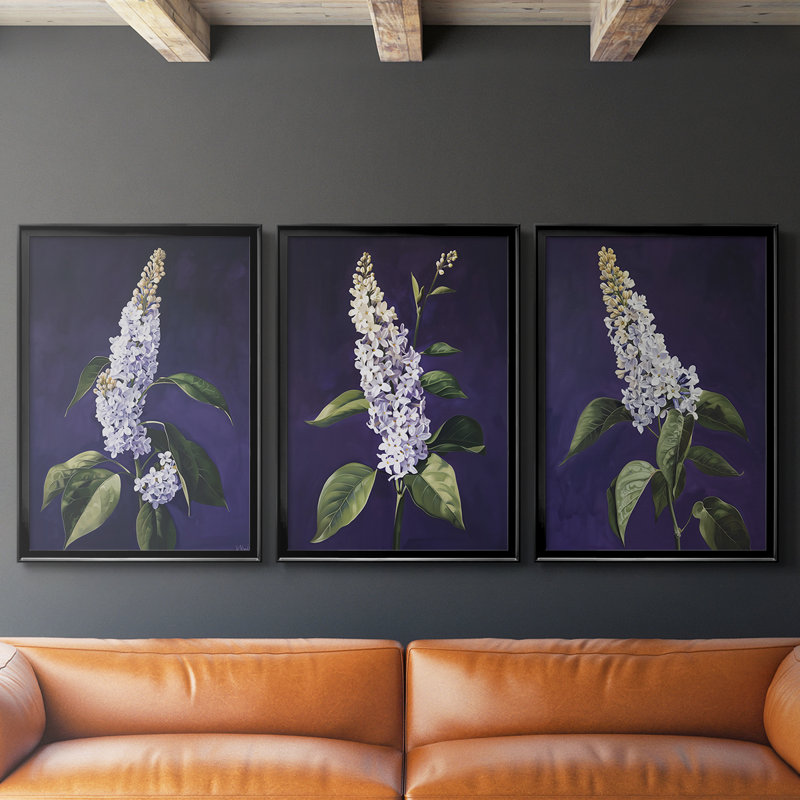 FLORAL Series CCXXVI - Toile tendue avec châssis encadré - 3 pièces, Noir, H 21 po x l 30 po