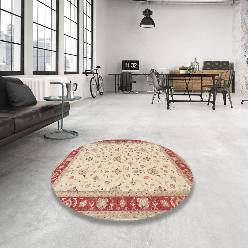 Tapis traditionnel rouge / beige Guage, Rond 3 pi