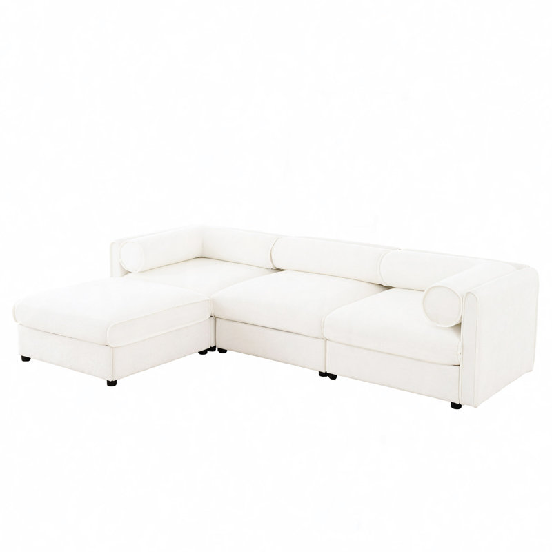 CanapÃ© modulable en chenille Khalil en L avec repose-pieds et rangement dissimulÃ©, 27.9" H x 142.5" W x 37.4" D