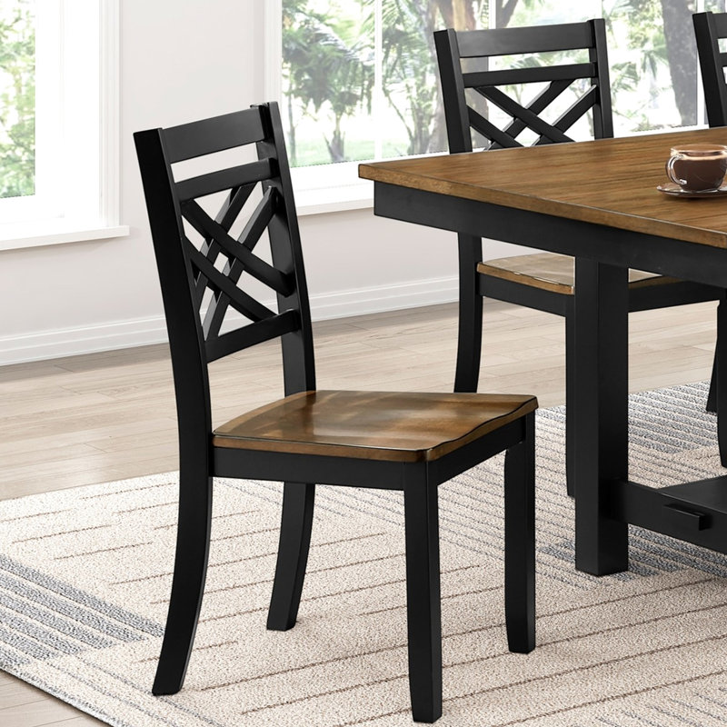 Table de salle à manger moderne 5 pièces avec table rectangulaire à 2 tons brun noir avec rangement et 4 sièges de base en tréteaux pour les repas de famille