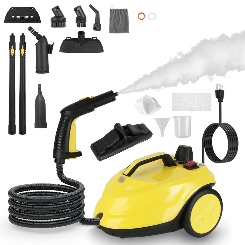 Nettoyeur à vapeur haute pression de 1800 W avec roues, réservoir de 2 L et 15 accessoires de nettoyage, tapis à revêtement de tapis à revêtement de sol propre