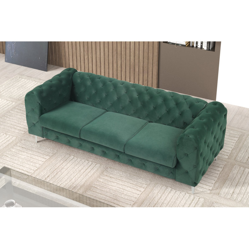 Godeus 85.5'' Velvet Sofa, Dark Green Velvet