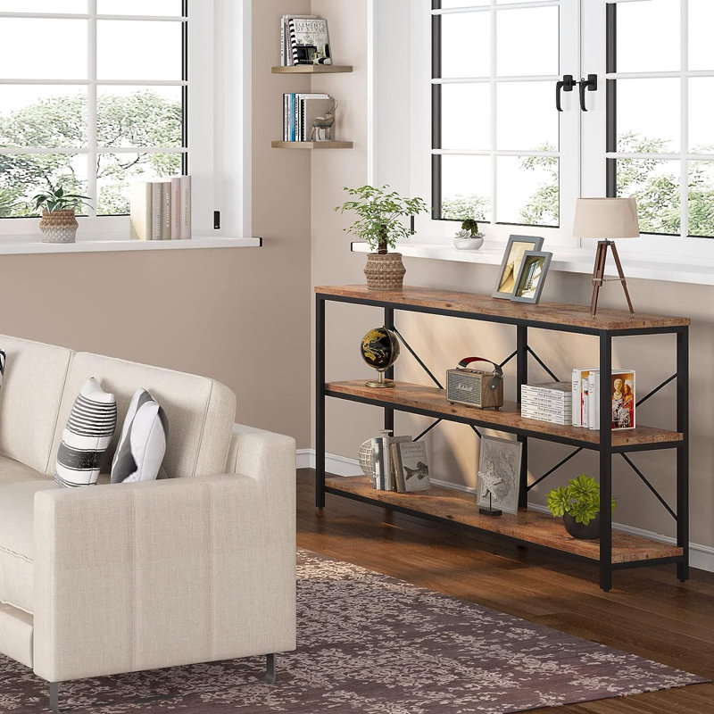 Jeyden Console Table Sofa Table, Brown Top/Black Base