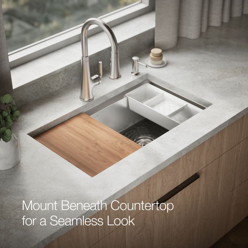 Task Smart Divide33-In X 22-In Top-Mount/Undermount Double-Equal Workstation Kitchen Sink With Accessories, 2 Hole