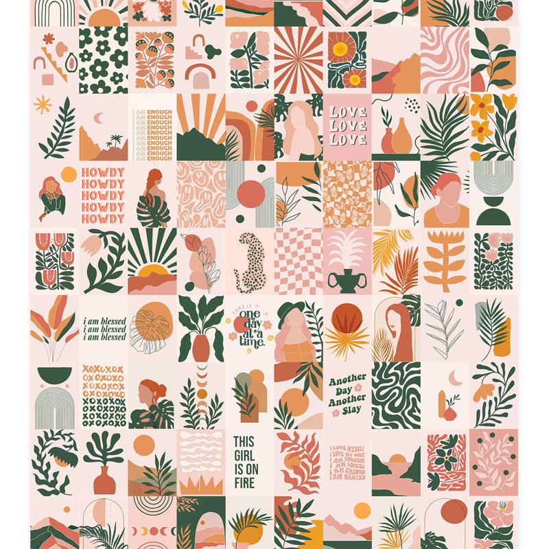 Papier peint à motif géométrique Mid-Century, L 108 po x l 96 po