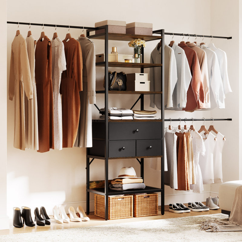 Sanak 70.8'' - 110'' Closet System, Black/Brown