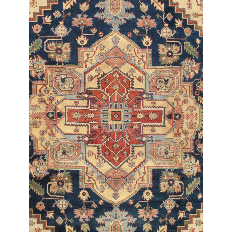 Serapi Hand Knotted Wool Oriental Area Rug, Red/Navy/Beige, Rectangle 8' x 10'