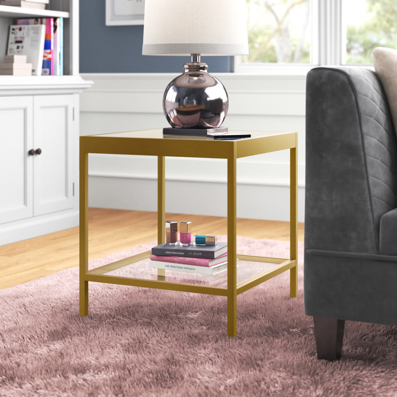Alexis Glass Top End Table, Brass