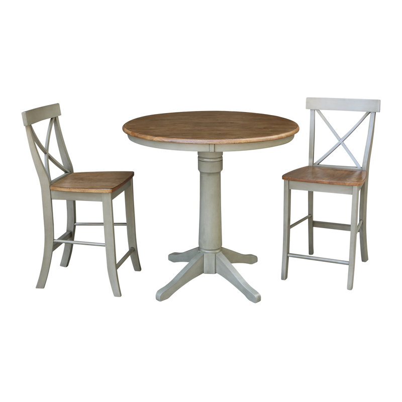 Ensemble de salle à manger en bois massif à hauteur de comptoir 3 pièces Dorchen, H 35,9 po x L 36 po x l 36 po