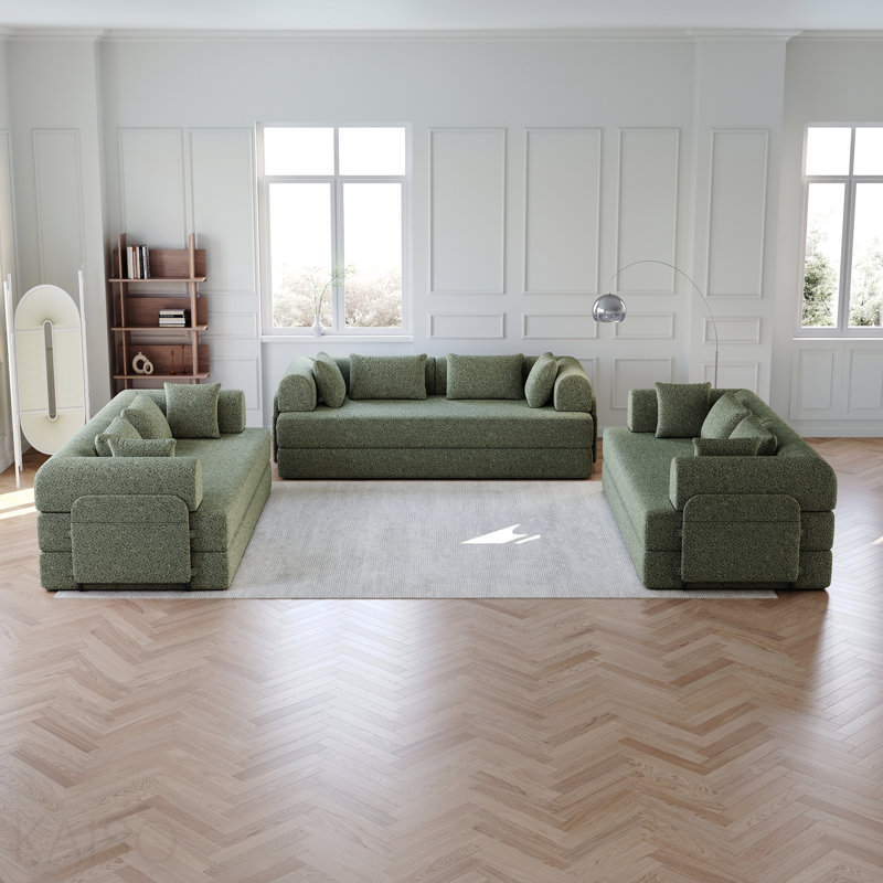 Canapé-lit convertible 78,7 po - Chenille, matelas pliant, poche latérale - 3 pièces, Green Chenille