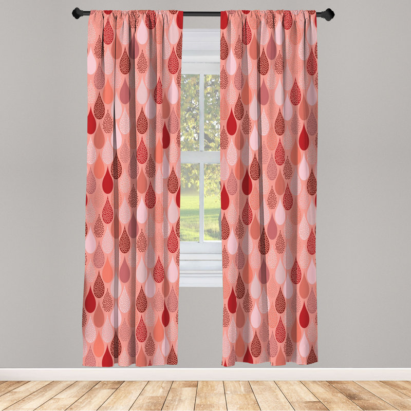 Microfiber Floral Semi-Sheer Rod Pocket Curtain Panels, 28" W x 63" L, Pink Organge