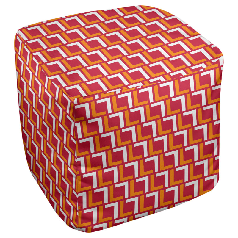 Repose-pieds carré géométrique, Orange / blanc / rouge, H 13 po x l 13 po x P 13 po