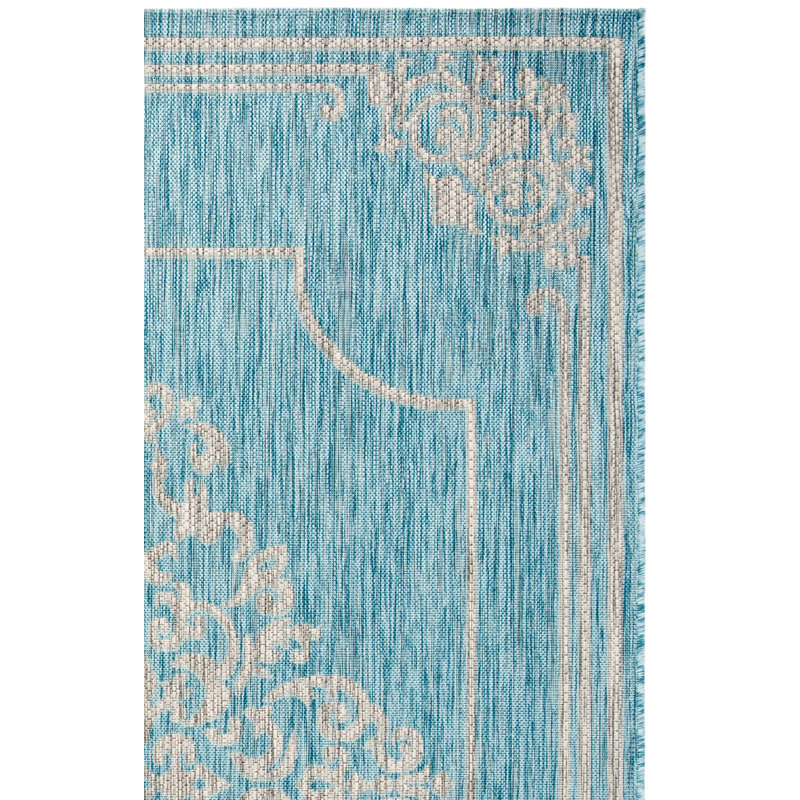 Arneshia Oriental Beige/Aqua Area Indoor/Outdoor Area Rug, Square 6'7"