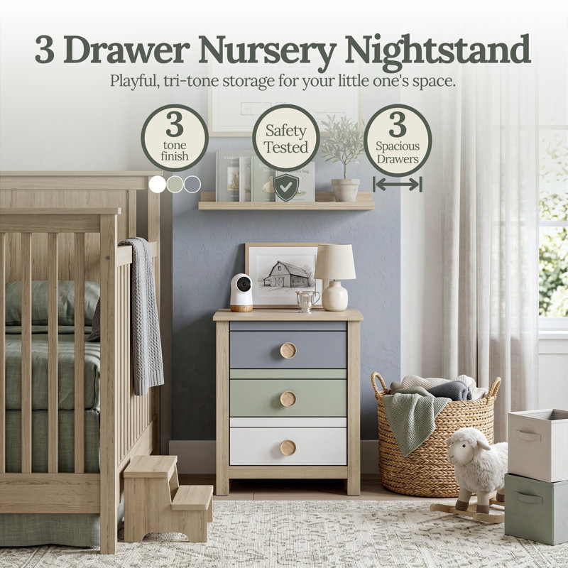 Bustillo Contemporary 23" H 3 Drawer Nightstand, Oslo Oak