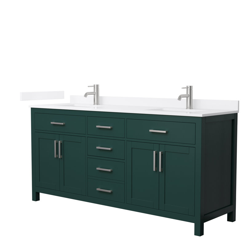 Beckett 72" Freestanding Double Bathroom Vanity with Quartz Top, Brushed Nickel, Green, White Quartz