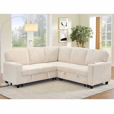 L-Shaped Sectional Sofa Bed With Pull-Out Sleeper, USB Charging, And Storage