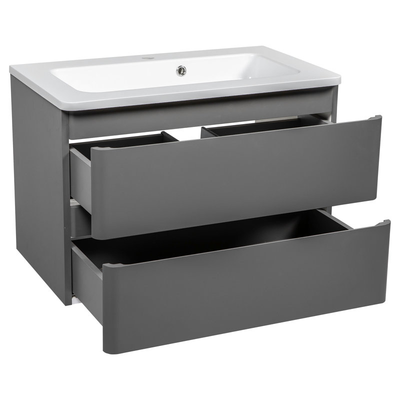 Gwendolene 23.4'' Single Bathroom Vanity with Ceramic Top with Mirror, Grey Matt