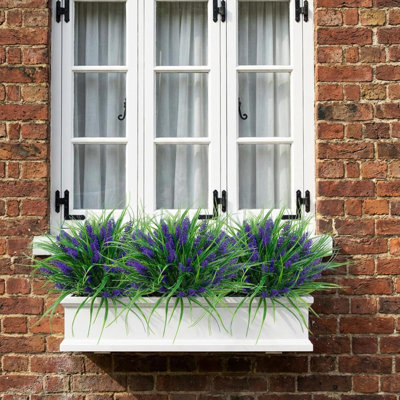 20 pièces de fleurs artificielles d'extérieur résistantes aux rayons UV lavande fausses plantes vertes herbe avec fleurs pour décoration de pot pour fenêtre jardin patio suspendu jardinière sentier porche