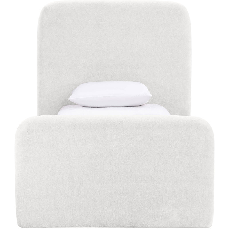 Fira Daliah Chenille Fabric Upholstered Bed, Twin, Cream Chenille Fabric