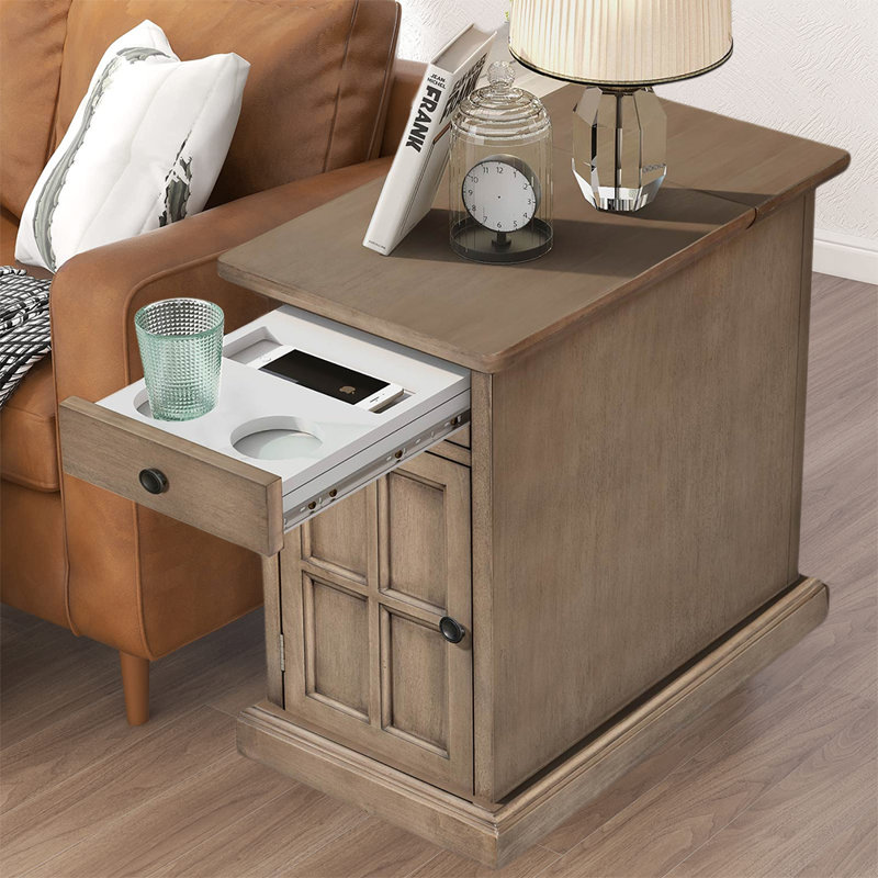 Usb Ports Recliner Side Table With Cup Holder Jade Chairside Table