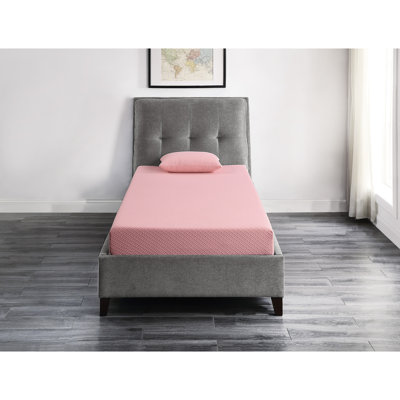 Matelas double et coussin en rose, mousse viscoélastique imprégnée de gel avec charbon, aéré pour un confort optimal 7 po, tissu respirant rose, sommeil gris anthracite