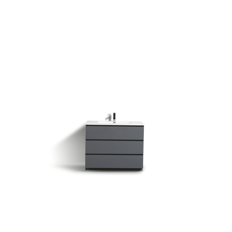 Single Bathroom Vanity Base Only, High Gloss Gray