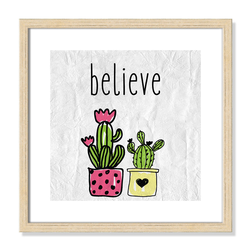 Cactus B, art encadré, 16" H x 16" W x 1.18" D, Cadre boîte beige