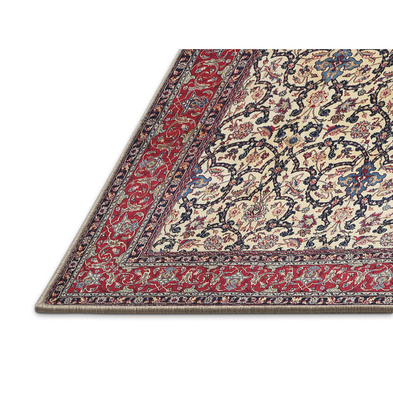 Tapis traditionnel rouge / crème, Rectangle 5 pi x 7 pi