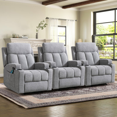 Nanok 33.07" Wide Classic Microfiber Manual Massage Heating Recliner With Dual Cupholders (set of 3)
