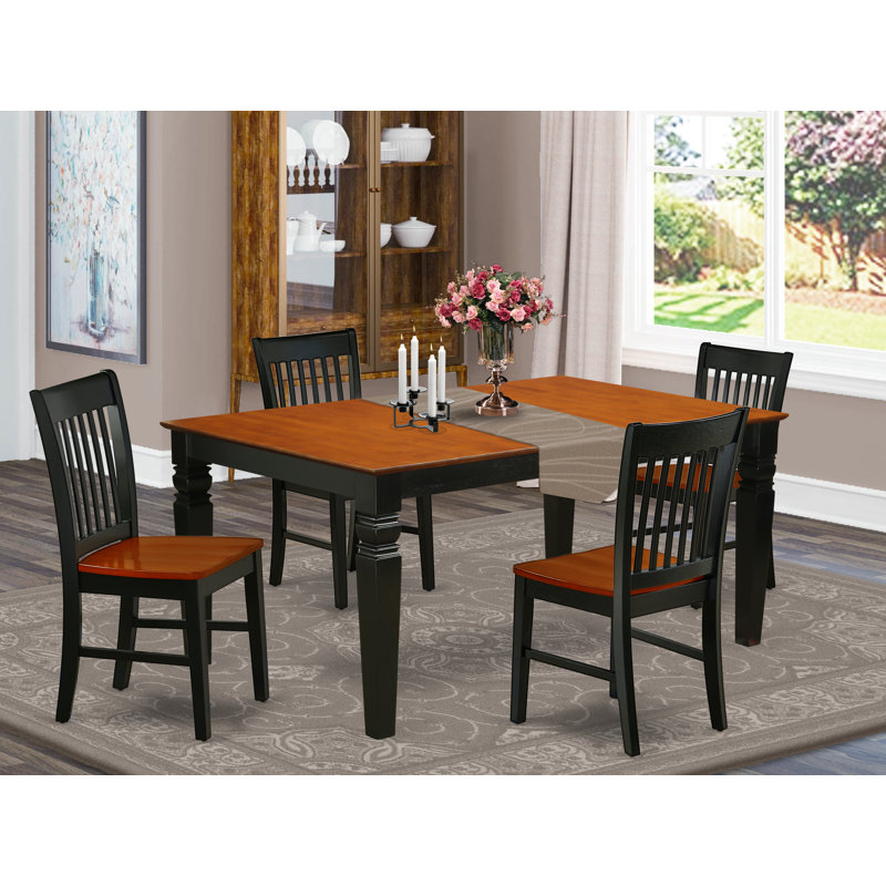 Ensemble de table de cuisine 5 pièces pour 4 personnes comprenant une table de salle à manger rectangulaire avec rallonge papillon et 4 chaises, noir et cerise