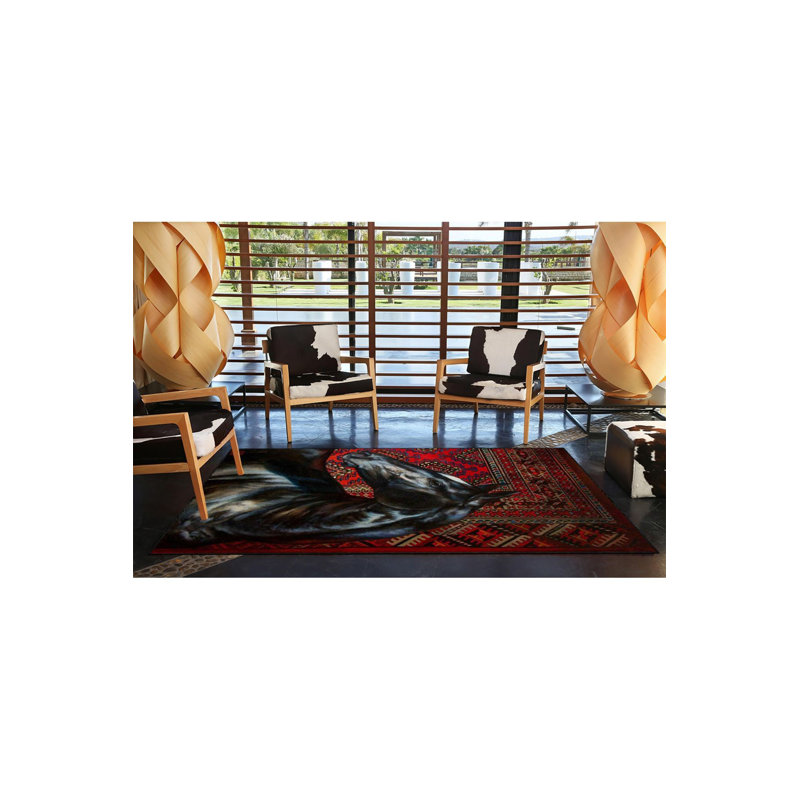 Tapis décoratif lavable à motif animal de cheval traditionnel, Sous-tapis rond 3 pi 3 po inclus