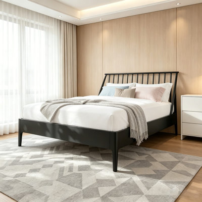 Solid Wood Platform Bed Frame with Windsor Spindle Headboard