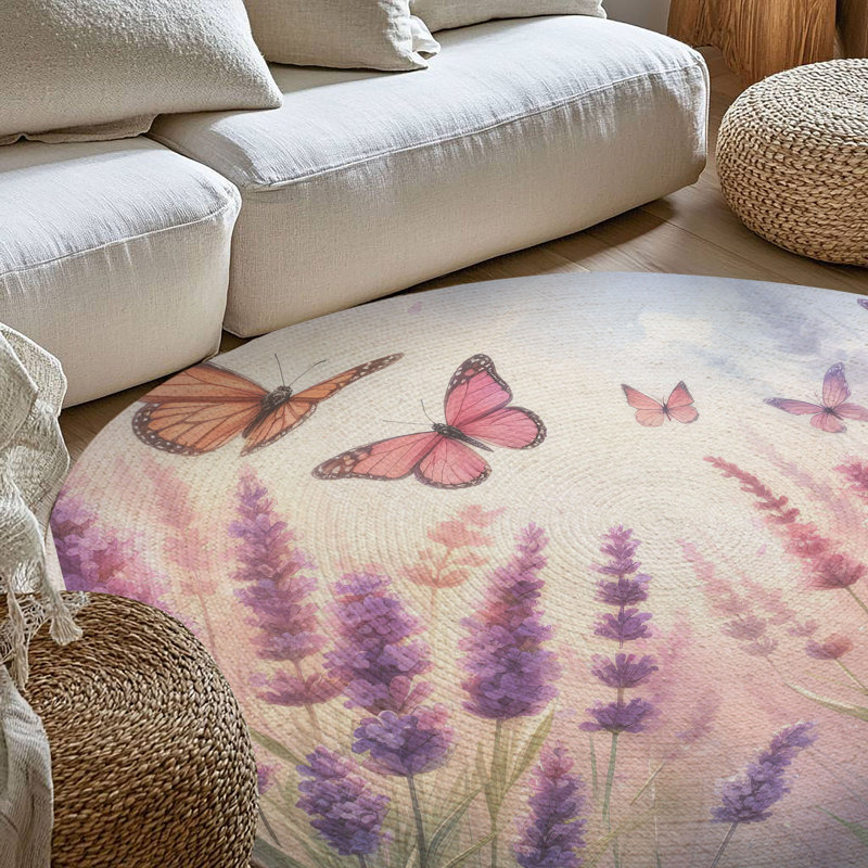 Blossom & Butterflies Braided Rug, Round 5'
