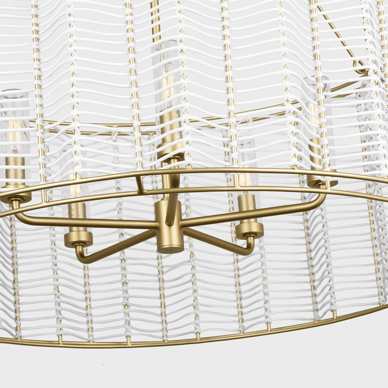 Thom Filicia Winslow Dining Room Chandelier With Clear Shade, 5 Lights, Powder-Coated Brass, 34" H x 35.75" W x 35.75" D
