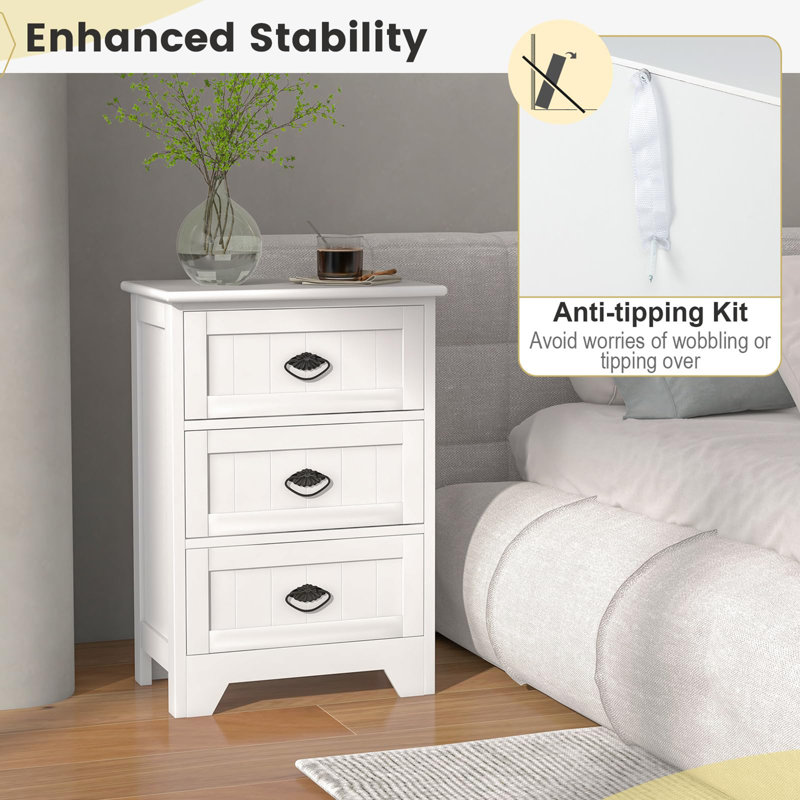 Goussainville 45cm W Bedside Table, White