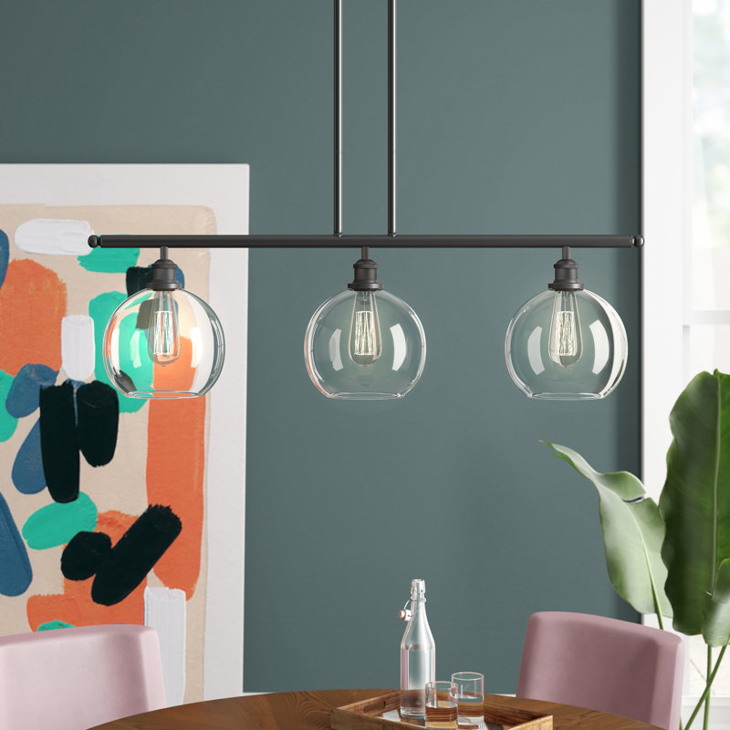 Baptista 3 - Light Kitchen Island Pendant, Matte Black, Clear, No Bulb Included