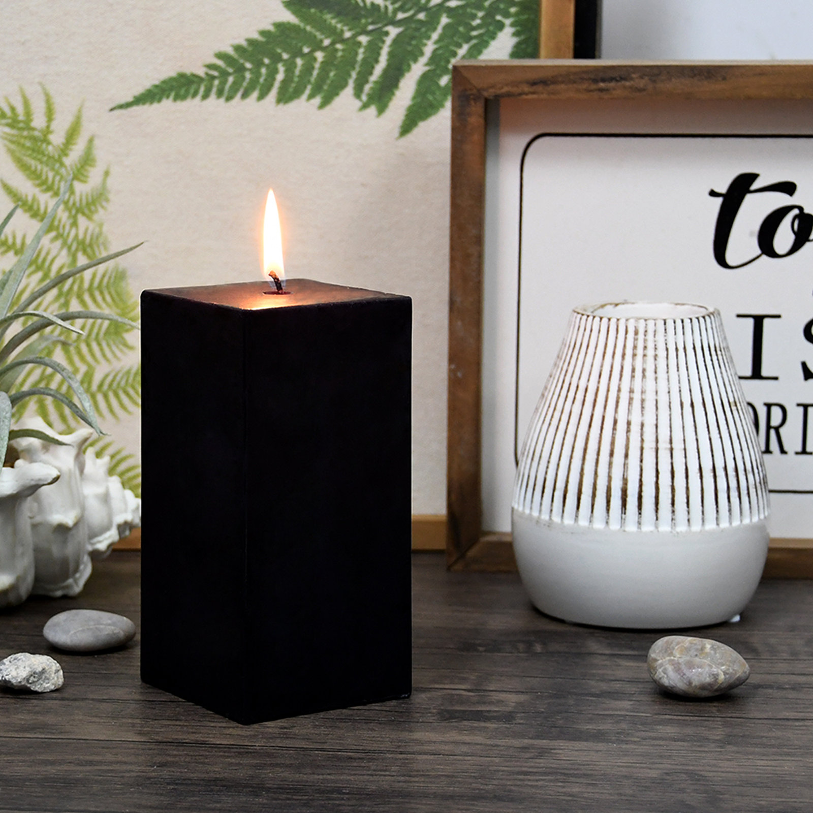 Square Pillar Candle, Black, 6" H x 3" W x 3" D, 1 Candle
