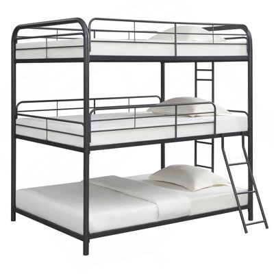 Furniture Triple Bunk Bed, FULL/FULL/FULL, Black
