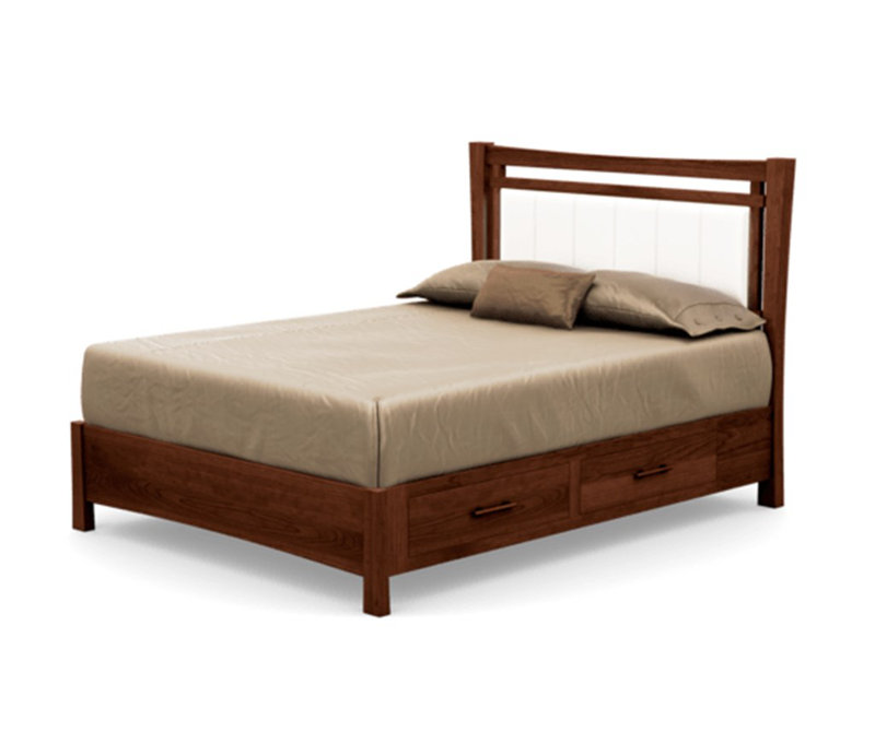 Monterey Upholstered Platform Storage Bed, King, White Leather, Cognac Cherry