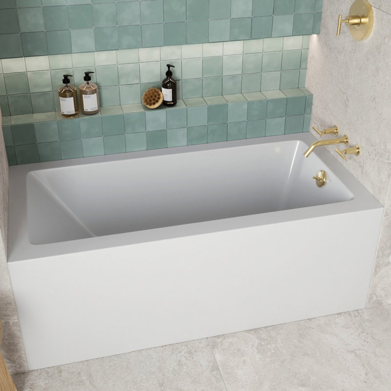 Streamline 60 in. x 30 in. Acrylic Right-Hand Drain Alcove Bathtub in Glossy White With External Drain, Polished Brass