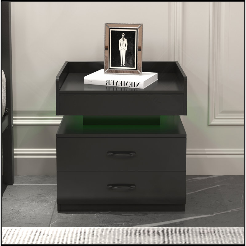 1 Set Nightstand With Adjustable LED Strip Light, 2-Drawers, Large Storage Space, Suitable For Bedside Table, Coffee Table, Sofa Side Table Or End Table For Study Desk